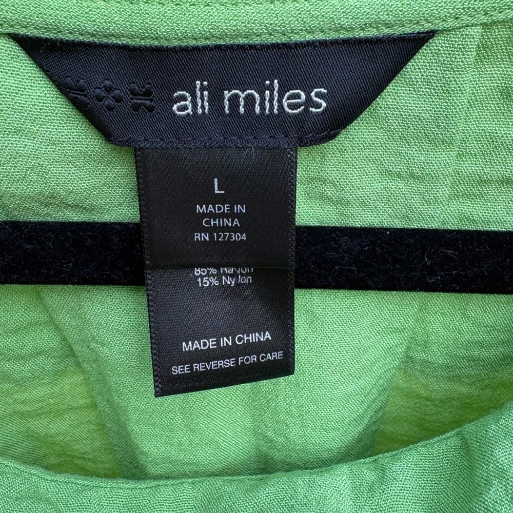 Ali Miles Womens Large Tunic Lime Green Cowl Neck 3/4 Sleeve Relaxed Fit Casual - Picture 3 of 7